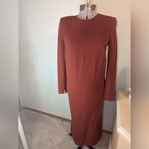 Aritzia Babaton 1-01 Chic Long Sleeve Column Dress In Rust